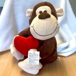 Dan Dee 14” Stuffed Brown/Ivory Smiling Monkey Holding Red Heart